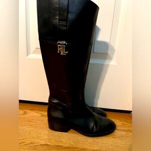 Ralph Lauren knee high black leather boots